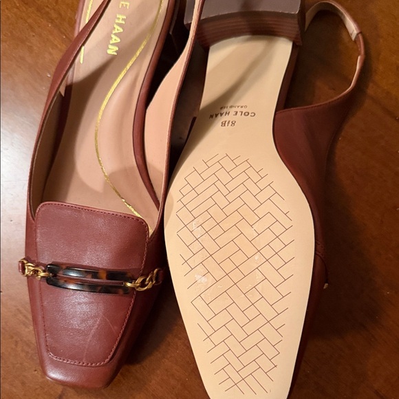 Cole Haan Brown Leather Slingback Loafers with Tortoiseshell Accent - Picture 5 of 6